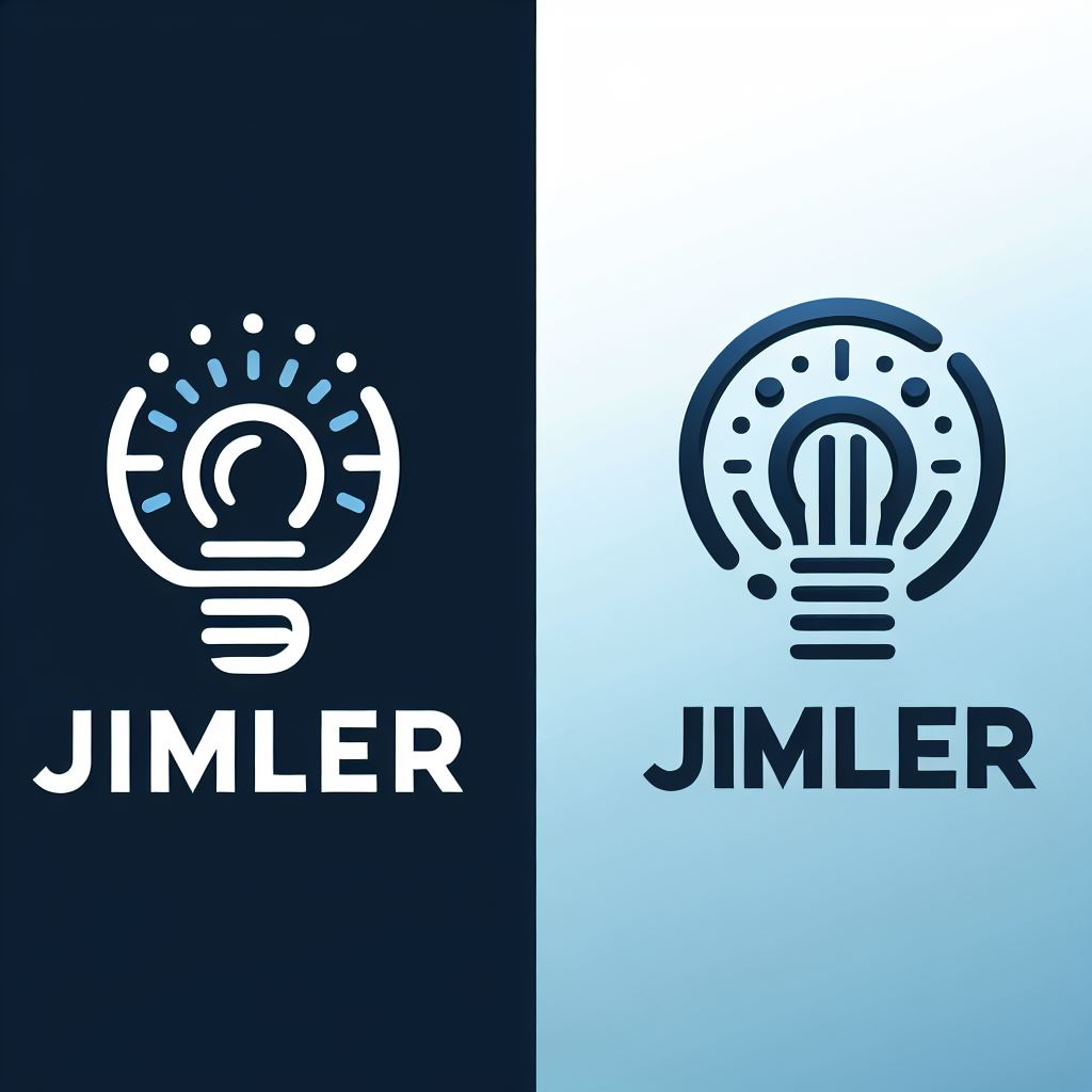 Jimler Tech logo featuring bold modern lettering with a stylized lamp icon above the text Jimler Tech on a clean dark background conveying a professional and innovative atmosphere